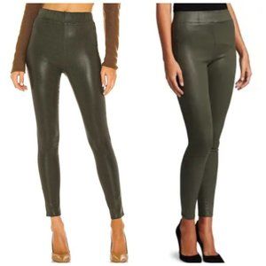 NWT L'AGENCE Green ROCHELLE Pull On Coated Denim Skinny Jeans